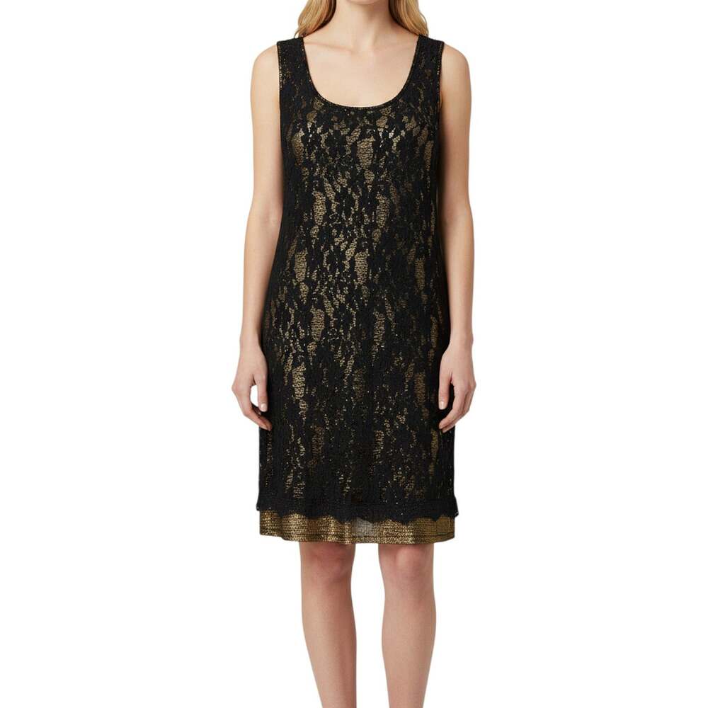 Stunning MISS ME Black Lace Over Gold Metallic Dress Zip Back M